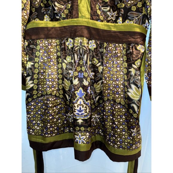 Nicole Miller Tunic Top Sz 10 Aztec Tribal Satin Blouse Pintuck 90's Y2K Style - Picture 4 of 14